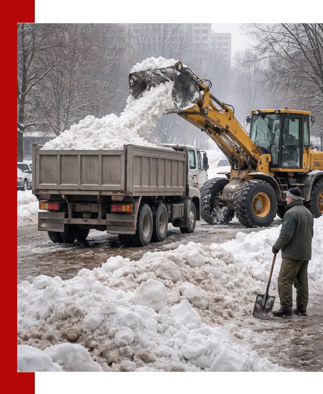 Вывоз снега грузовой техникой в Черкесске оперативно и чисто